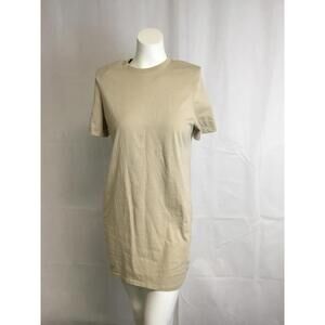 [295] Divided Shirt Teens S Beige Short Sleeve Crew Neck Solid Basic T-Shirt Top